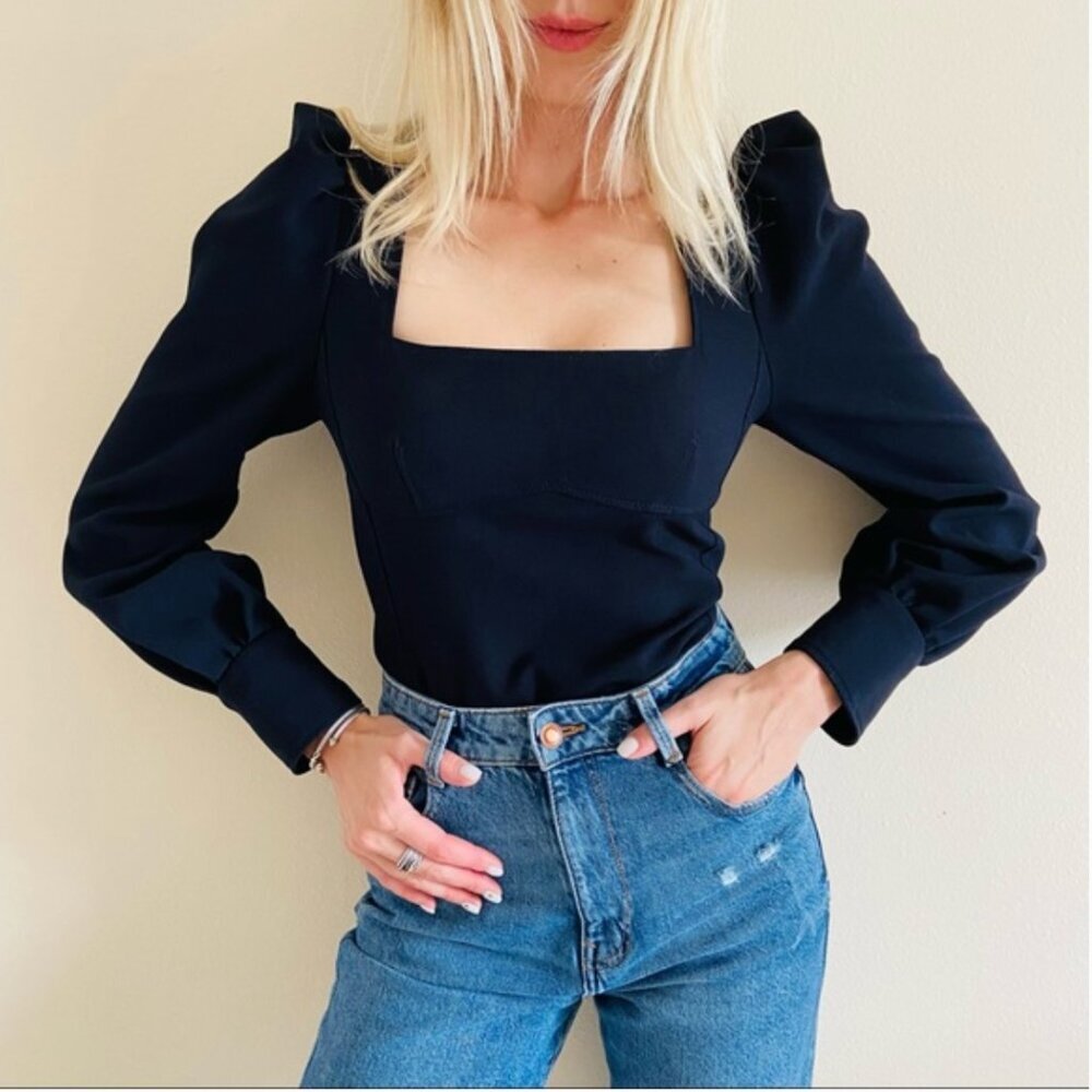 Zara Voluminous Puff Sleeve Square Neckline Top Size Xs,S New With Tag!